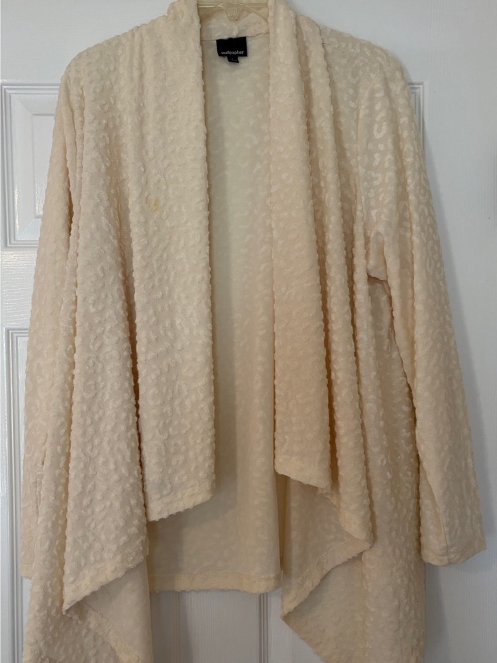 Wallpapher Ivory Textured Open-Front Cardigan